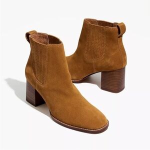 Madewell The Autumn High Chelsea Boot in Suede brown heel leather boho bootie